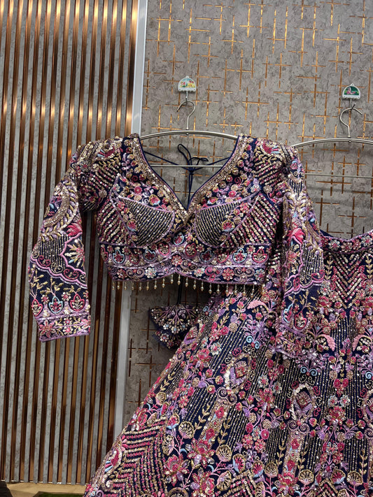 Dark Blue Crop Top Ready to wear Lehenga