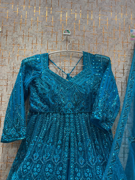 Blue Farshi garara muslim Bride long Indo Dress