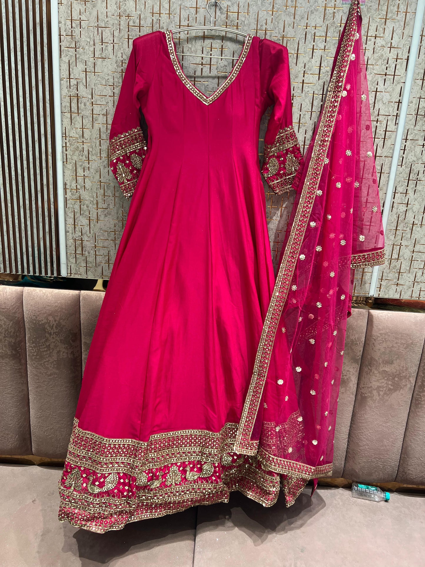 Hot Pink peplum long Dress Farshi Gaharara Dress Special