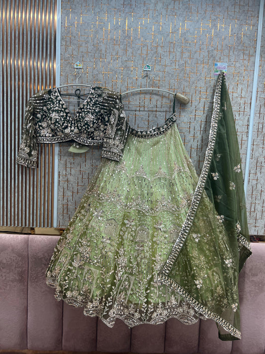 Double Shade Green Crop Top Lehenga