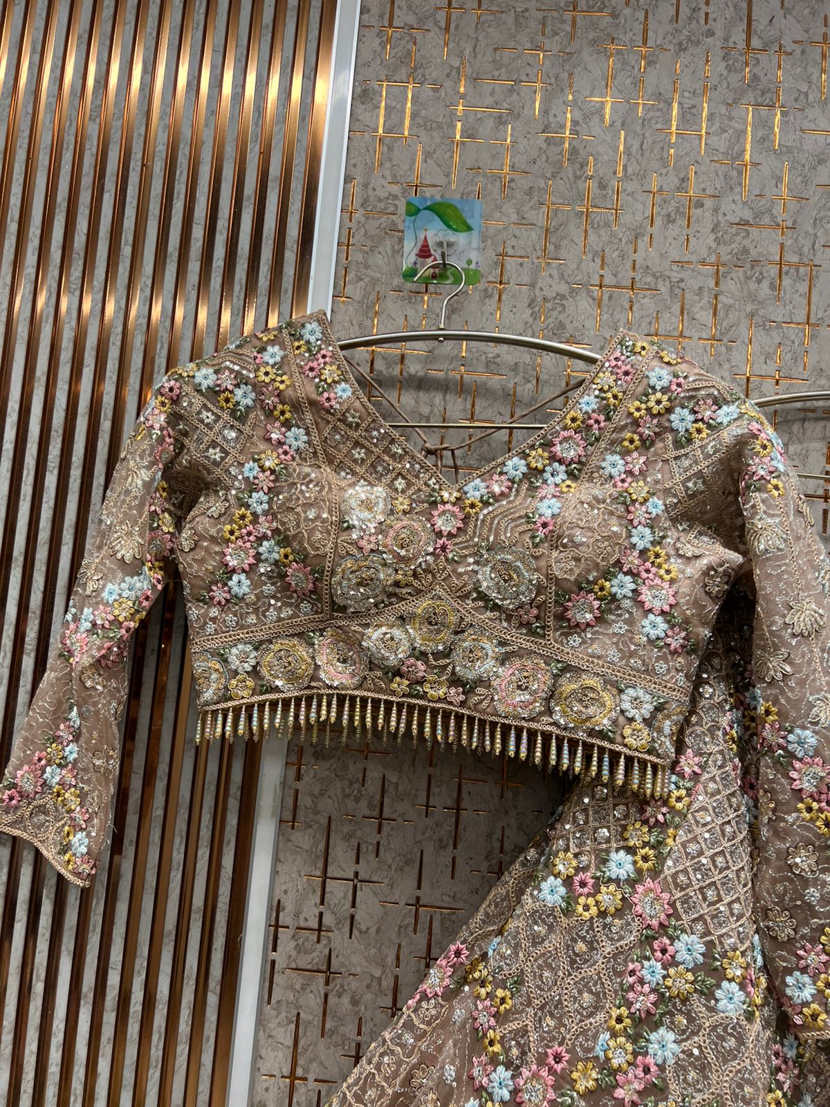 Engaging Peach Crop top Lehenga