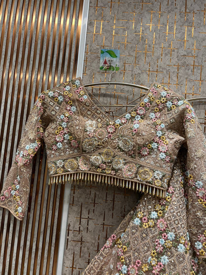 Engaging Peach Crop top Lehenga