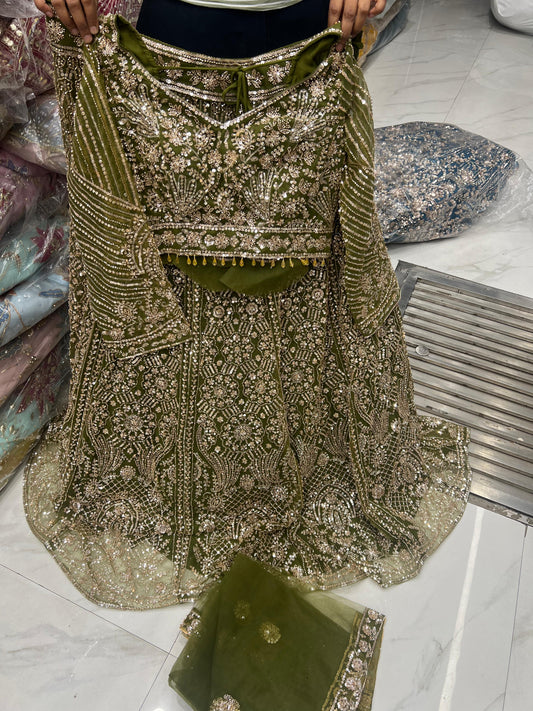 Green Crop Top Lehenga