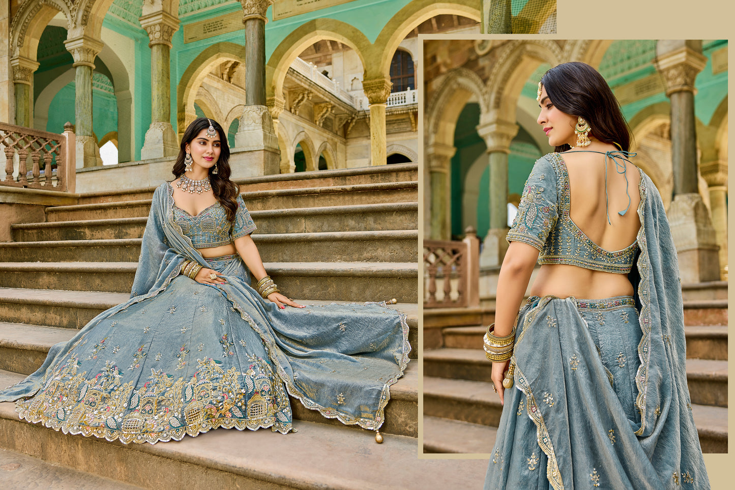 Designer Blue Crop top Lehenga 1209