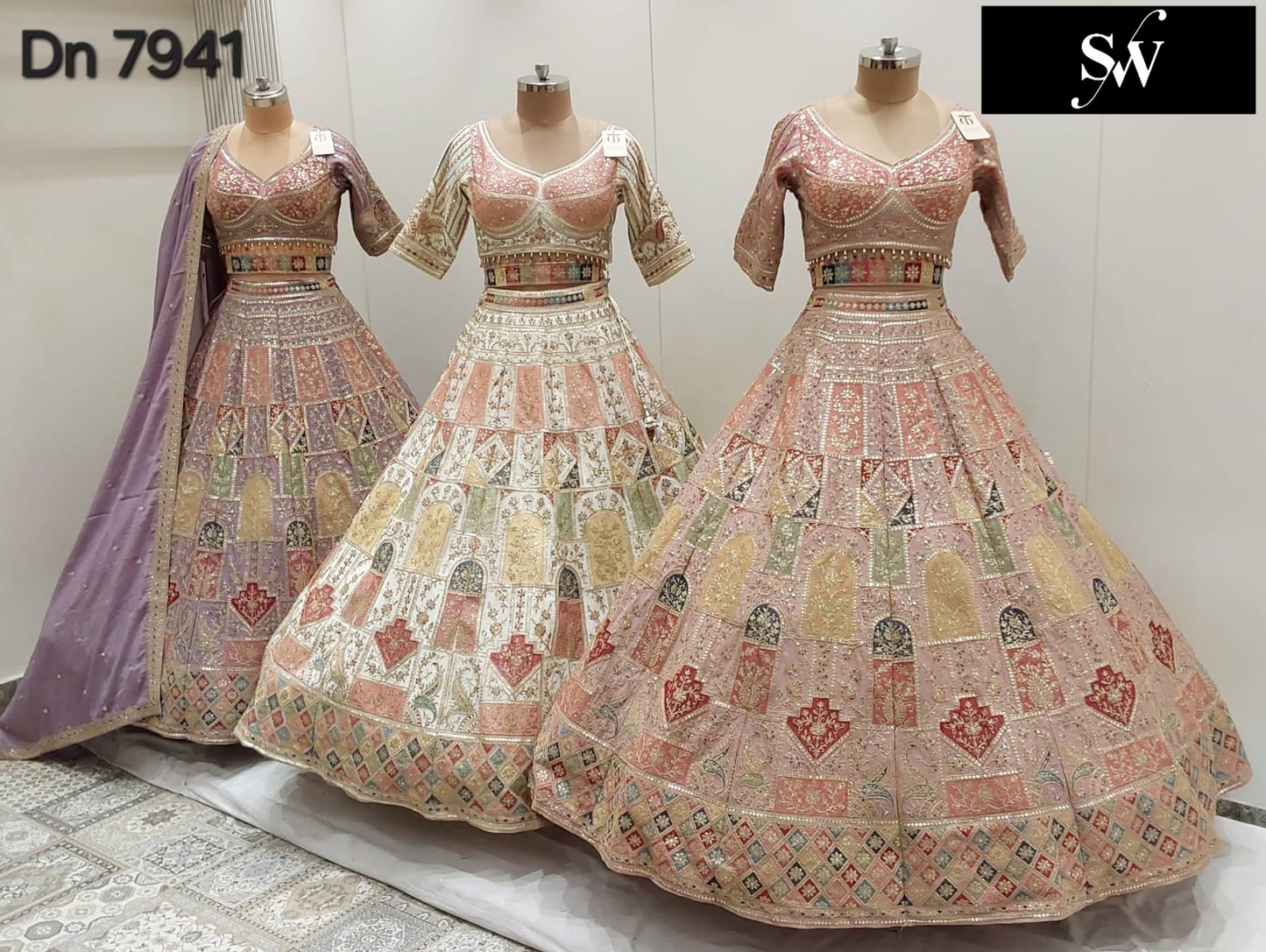 Baby Pink White Lavender Crop Top Lehenga