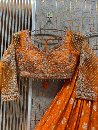 Rust Orange Crop Top Lehenga