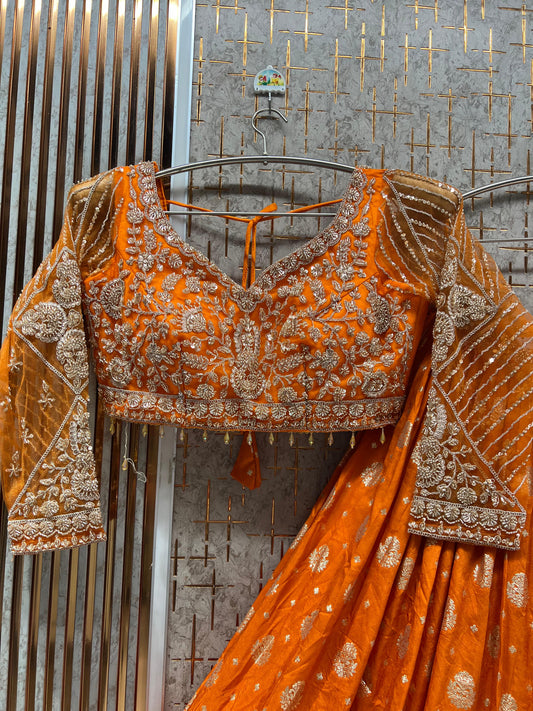 Rust Orange Crop Top Lehenga
