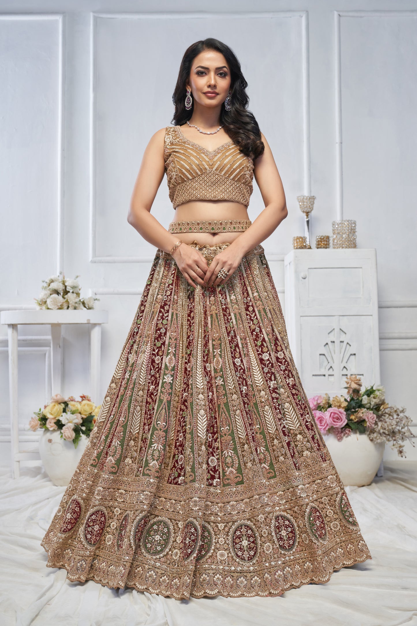 Engaging brown maroon lehenga