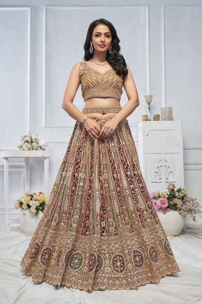 Engaging brown maroon lehenga