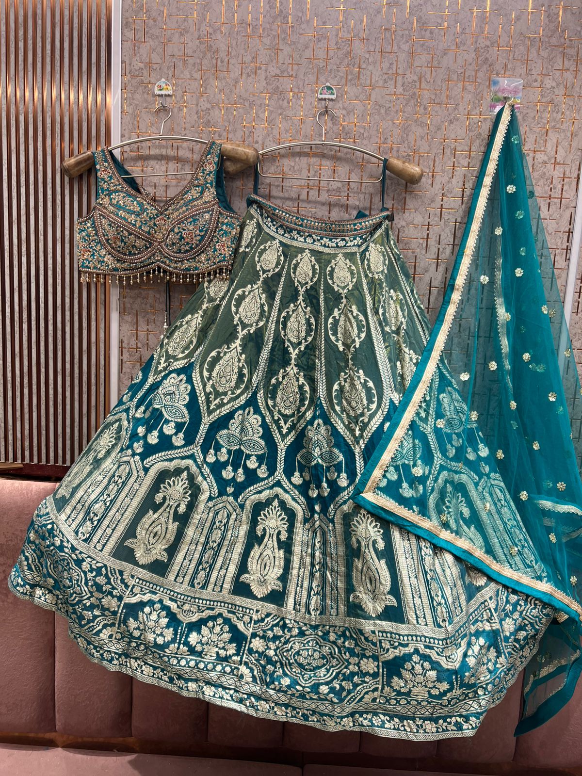 Stunning Hot pink Banarasi Crop top Lehenga