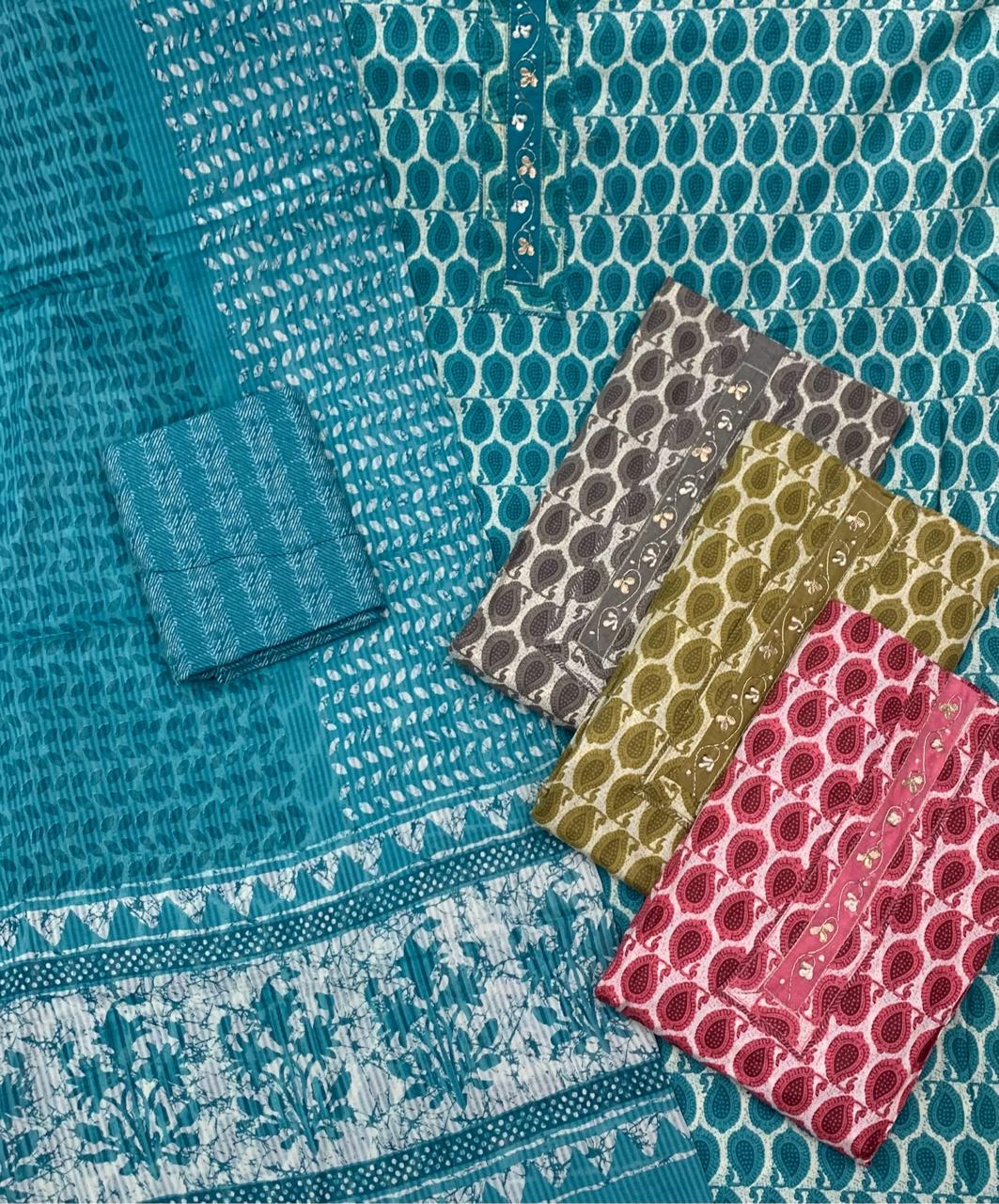 Fabulous sky blue unstitched salwar suit dress material(free size)