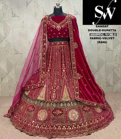 Fantastic dark maroon Velvet bridal Lehenga
