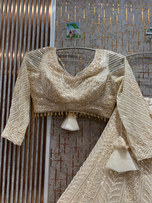 Glamorous Cream white crop Top Lehenga