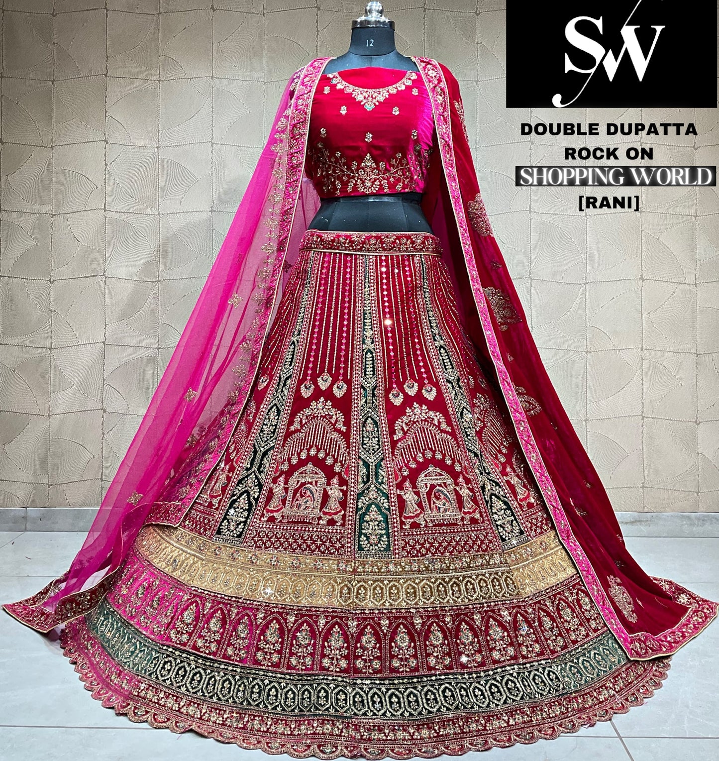 Delighful dark maroon doli barat Velvet bridal Lehenga