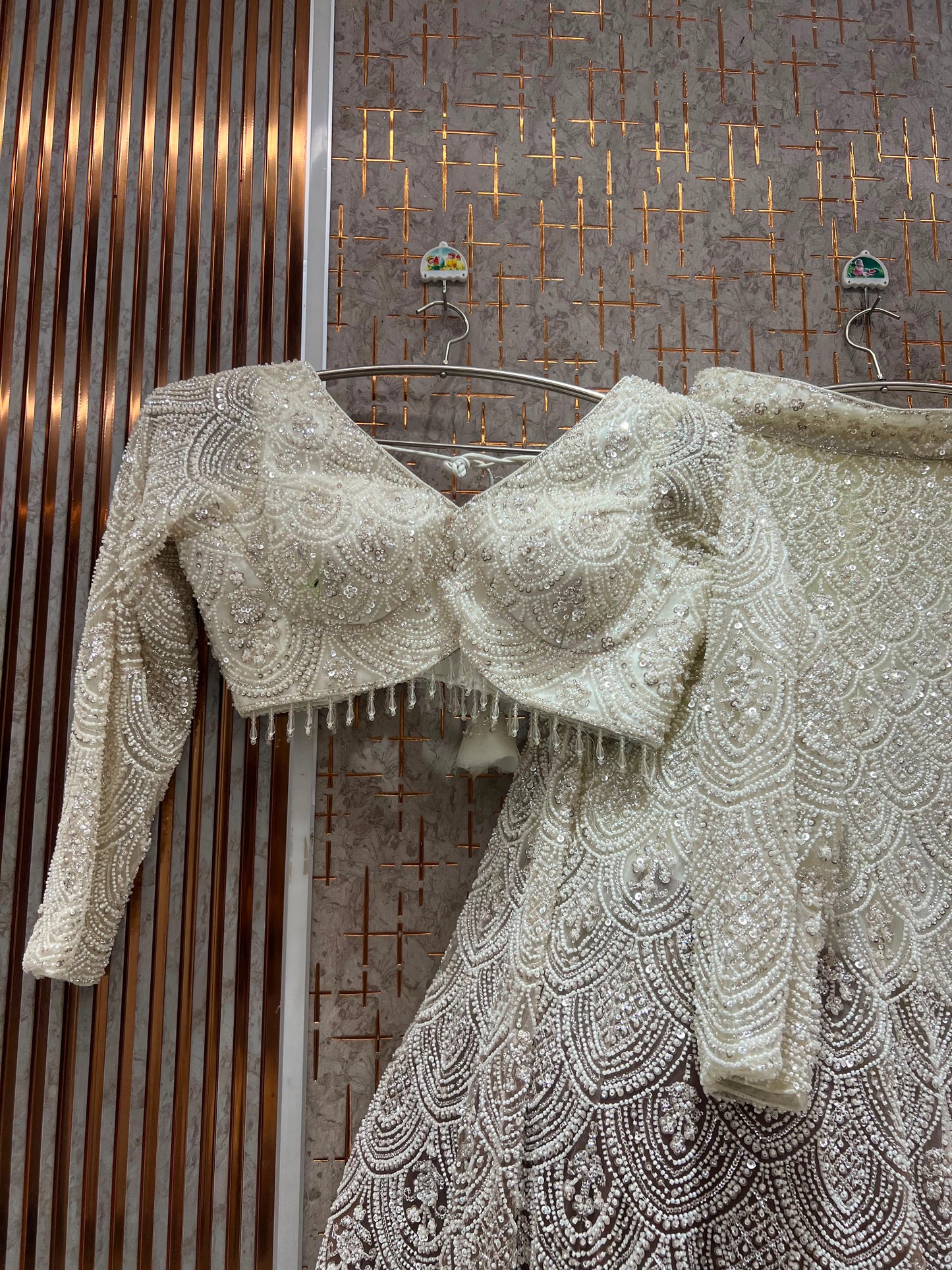 White Brown Crop Top Lehenga