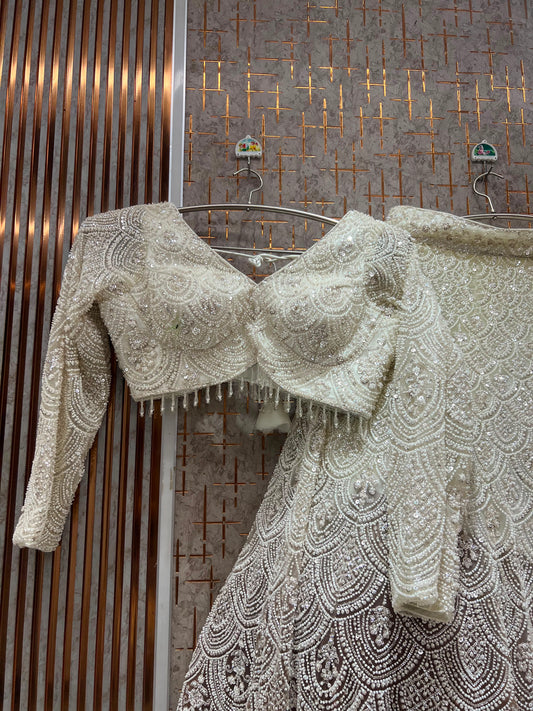White Brown Crop Top Lehenga