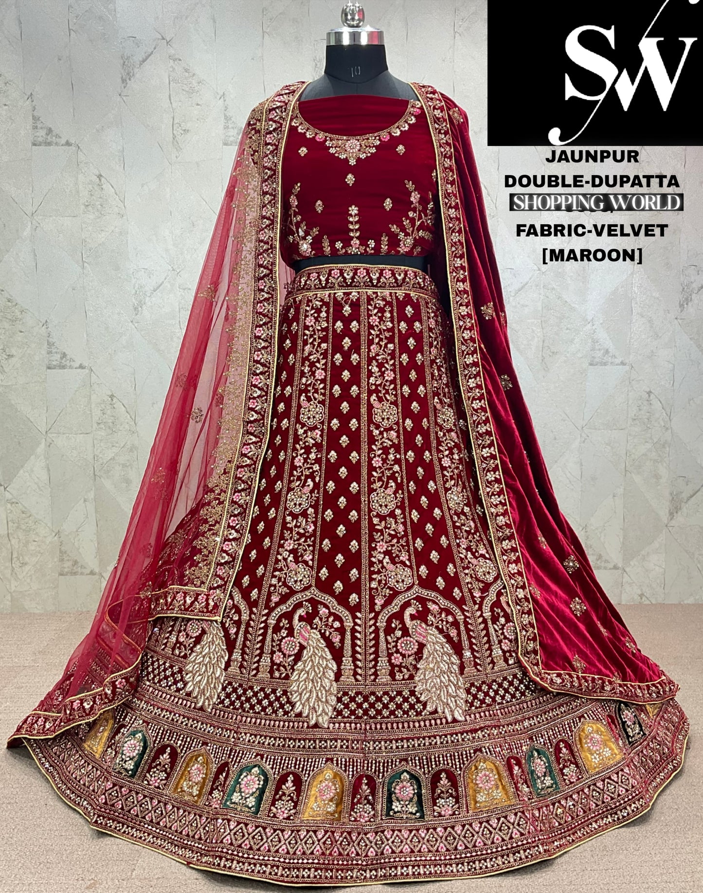 Awesome red peacock Velvet bridal Lehenga