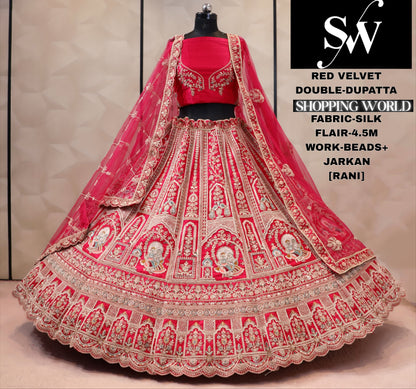 Red silk double dupatta bridal Lehenga