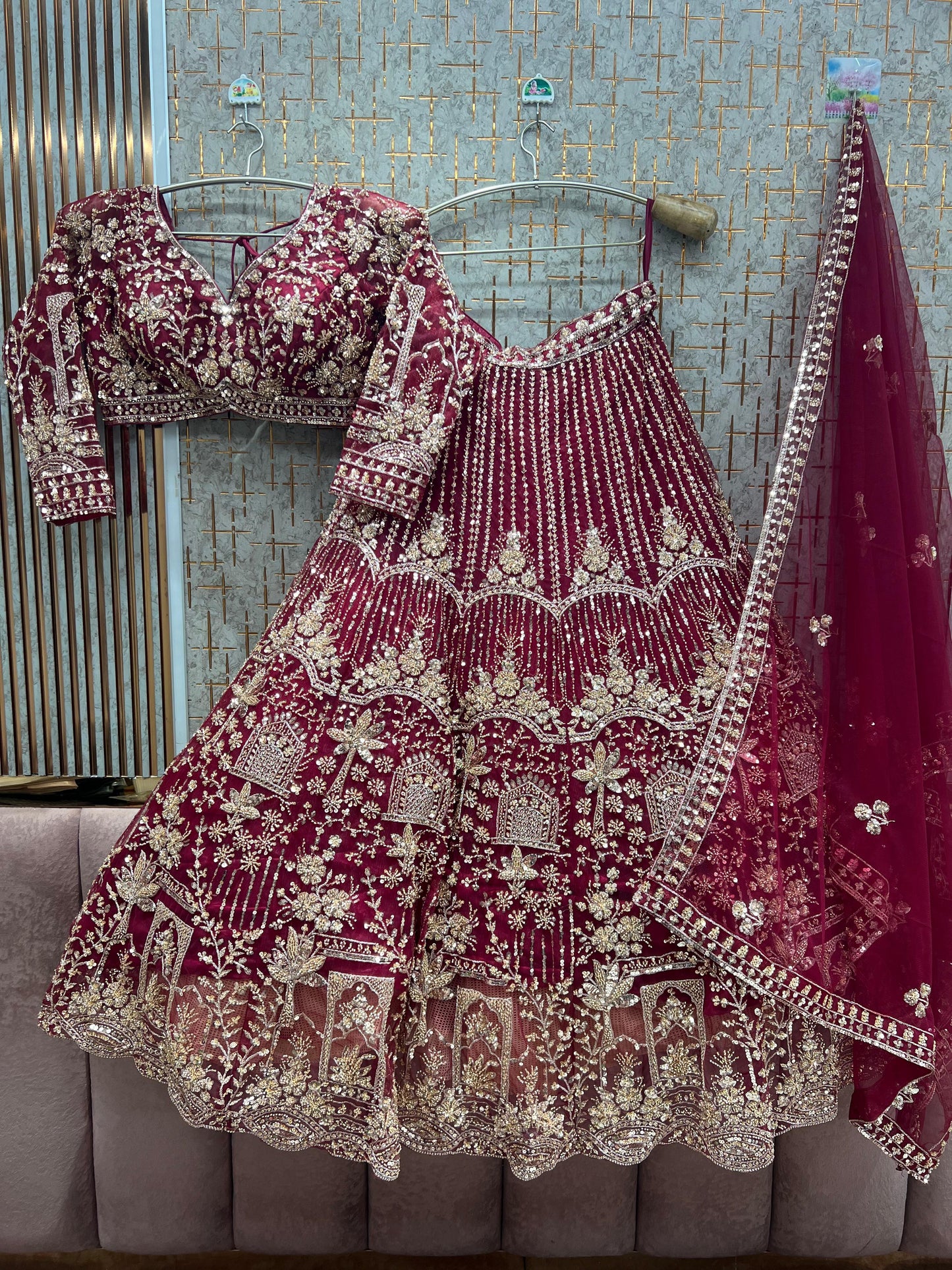 Embellished Blue Crop Top  Lehenga