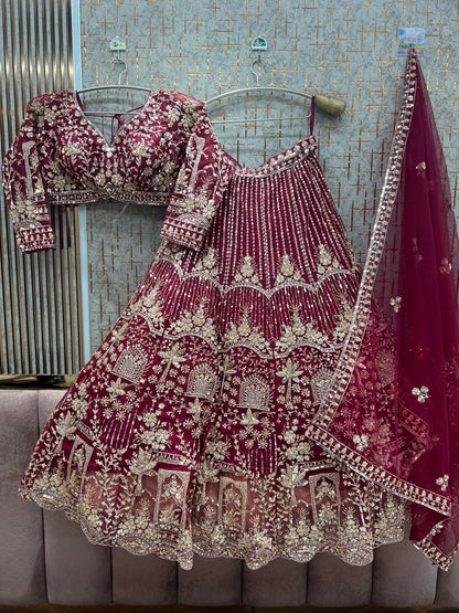 Embellished Blue Crop Top  Lehenga