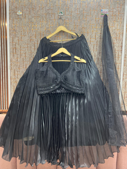 Black Crop Top Lehenga - Shopping World
