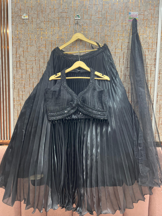 Black Crop Top Lehenga - Shopping World