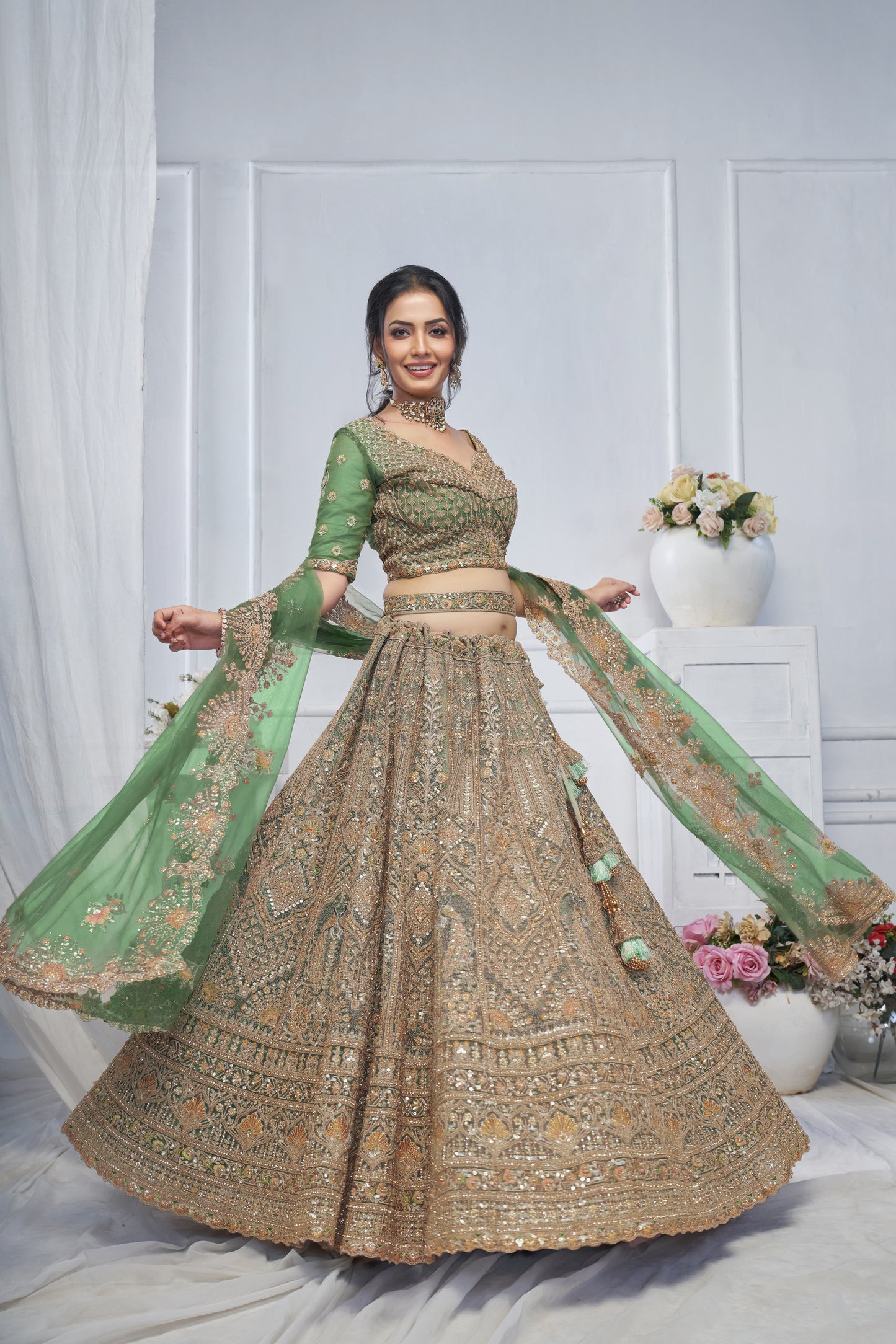 Astonishing pista green lehenga