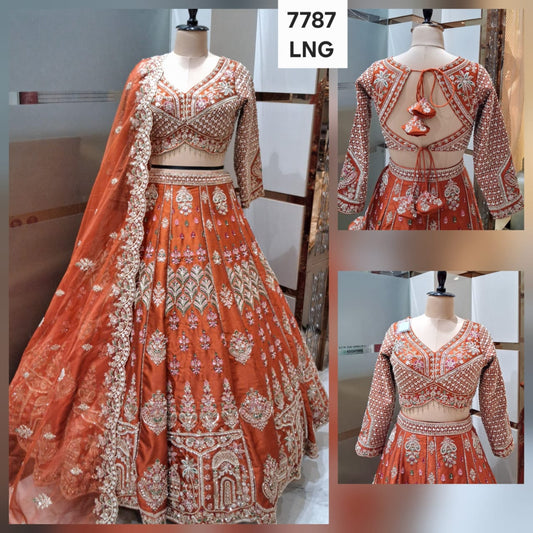 Rust Orange Crop Top Lehenga