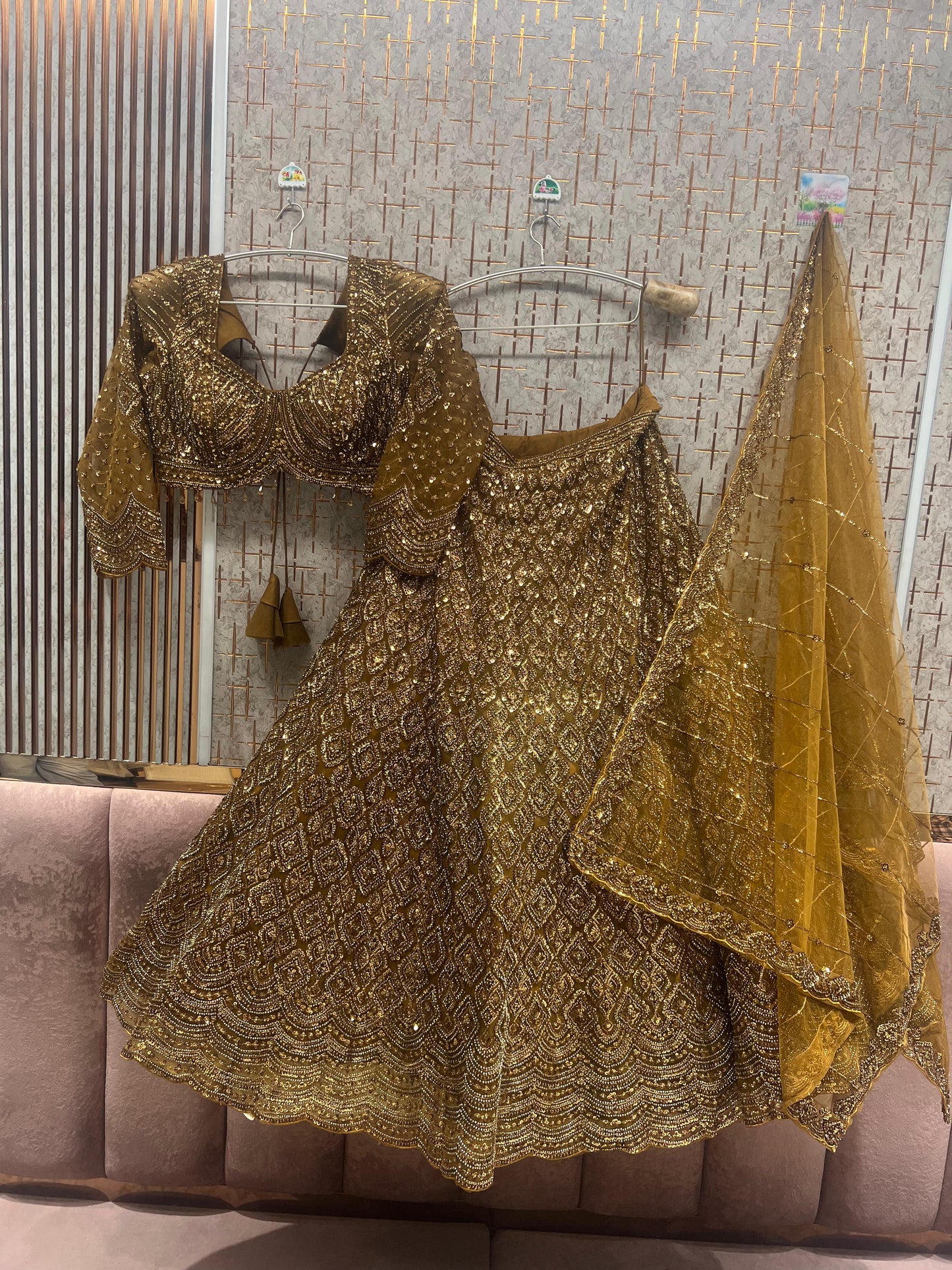 Golden On Golden Monotone Crop Top Lehenga