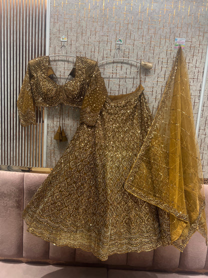 Golden On Golden Monotone Crop Top Lehenga