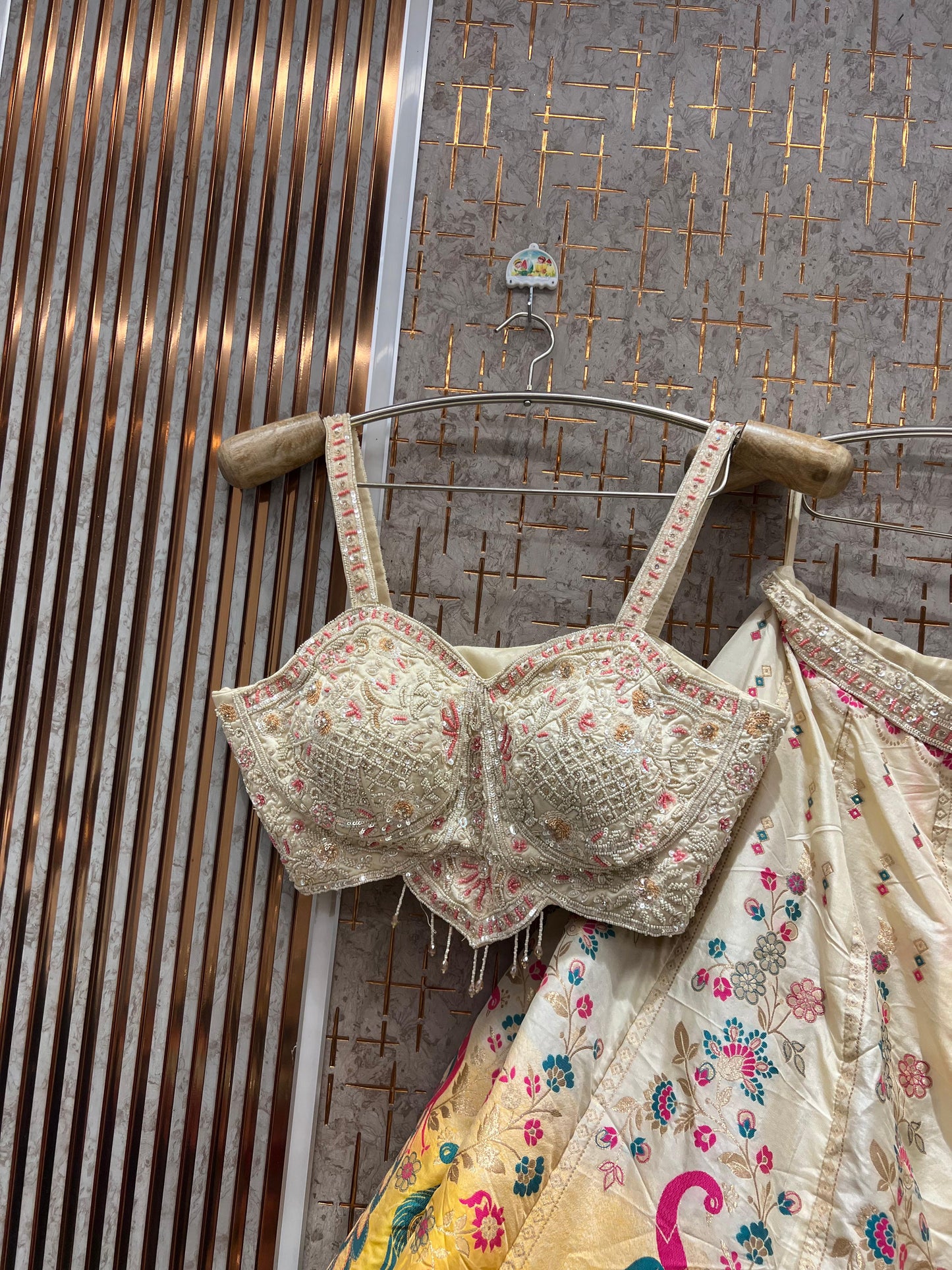 Eye Catching Yellow peacock  Crop Top Lehenga