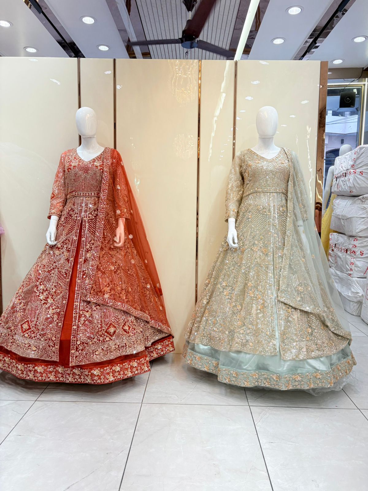 Sky Blue Rust Orange long Dress Farshi Gaharara Dress Special