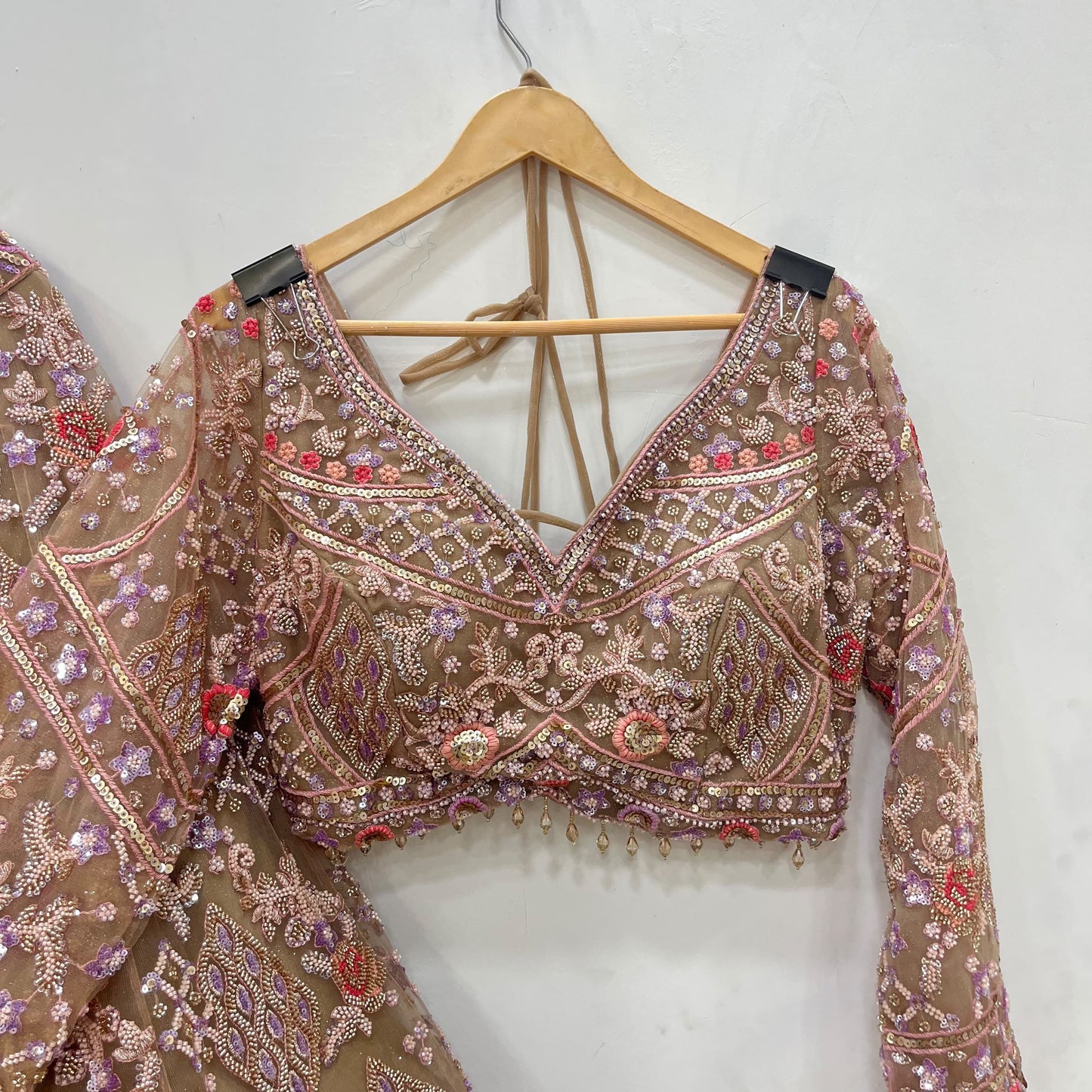Beige Golden Crop Top Lehenga