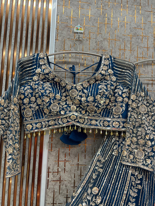 Blue Crop top Lehenga