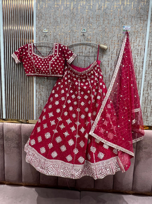 Red Crop top Lehenga