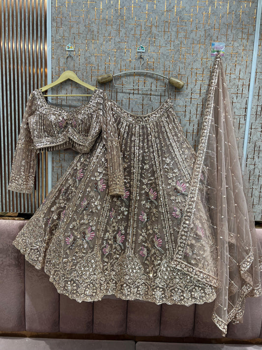 Brown Peacock crop Top Lehenga