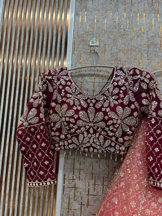 Maroon pink Double Shade Crop Top Lehenga