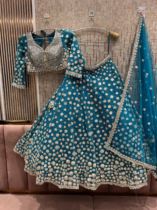 Tremendous Blue Crop Top Lehenga