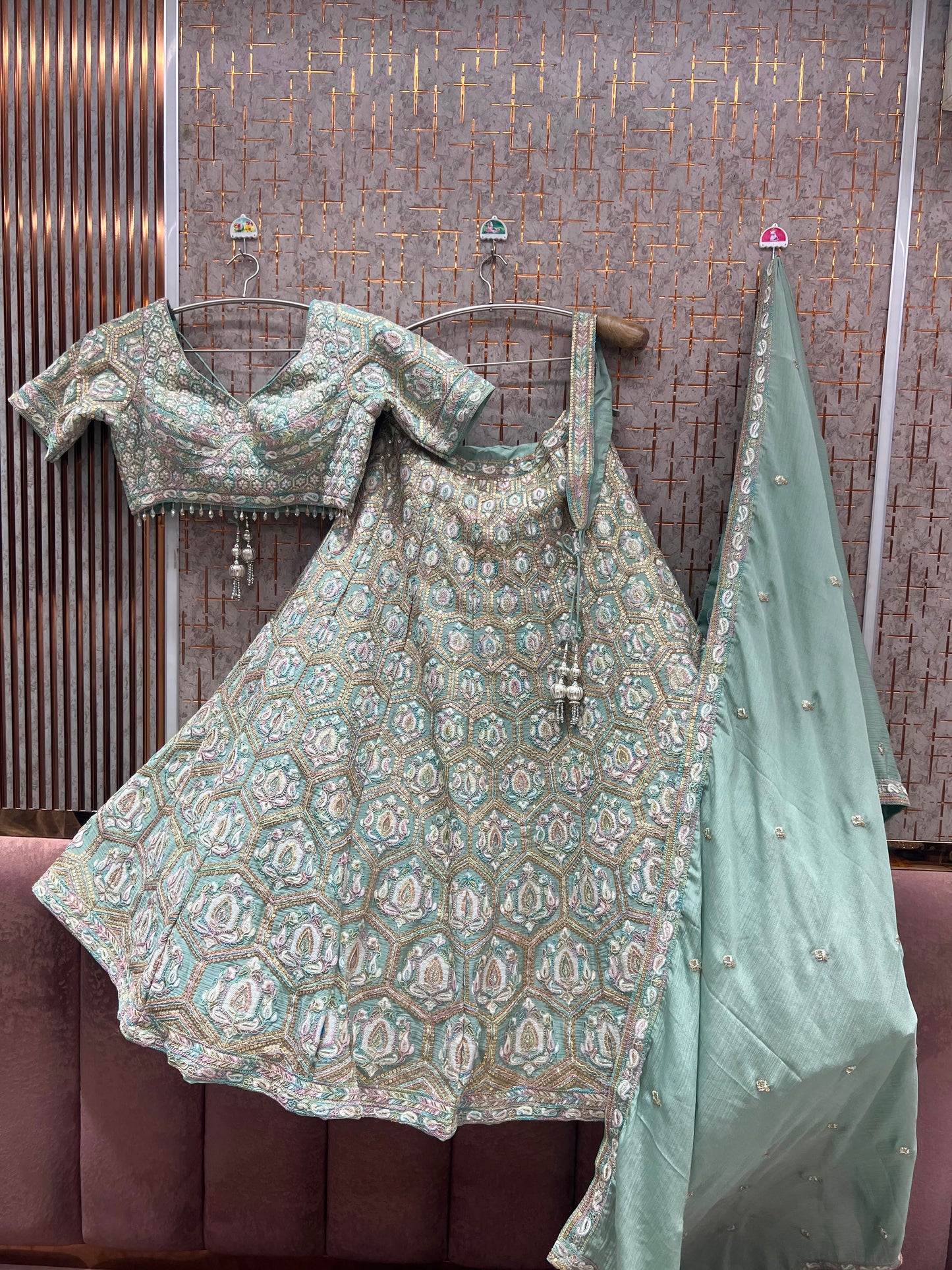 Sea Green Crop Top Lehenga