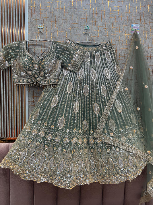 Green Crop Top Lehenga