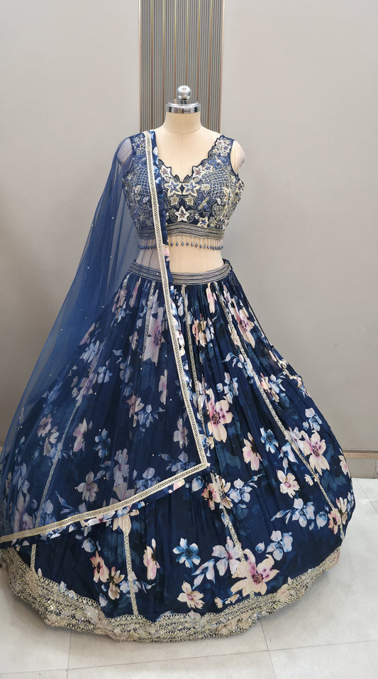 Blue Crop Top Lehenga