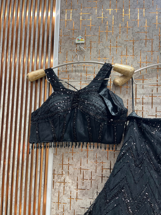 Black crop top Lehenga