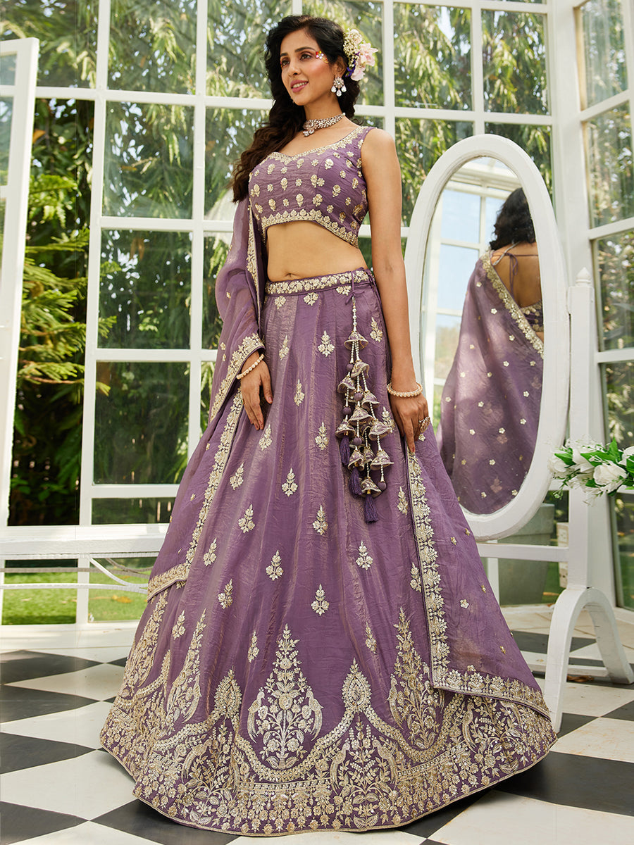 Pink Shaded Heavy Designer Embroidered Patchwork Silk Semi Stitched lehenga