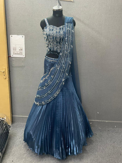 Blue Drape Saree - Shopping World