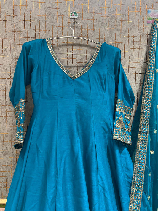 Sky Blue peplum long Dress Farshi Gaharara Dress Special