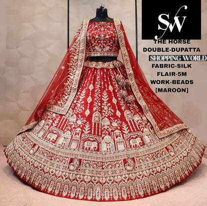 Red silk double dupatta bridal Lehenga