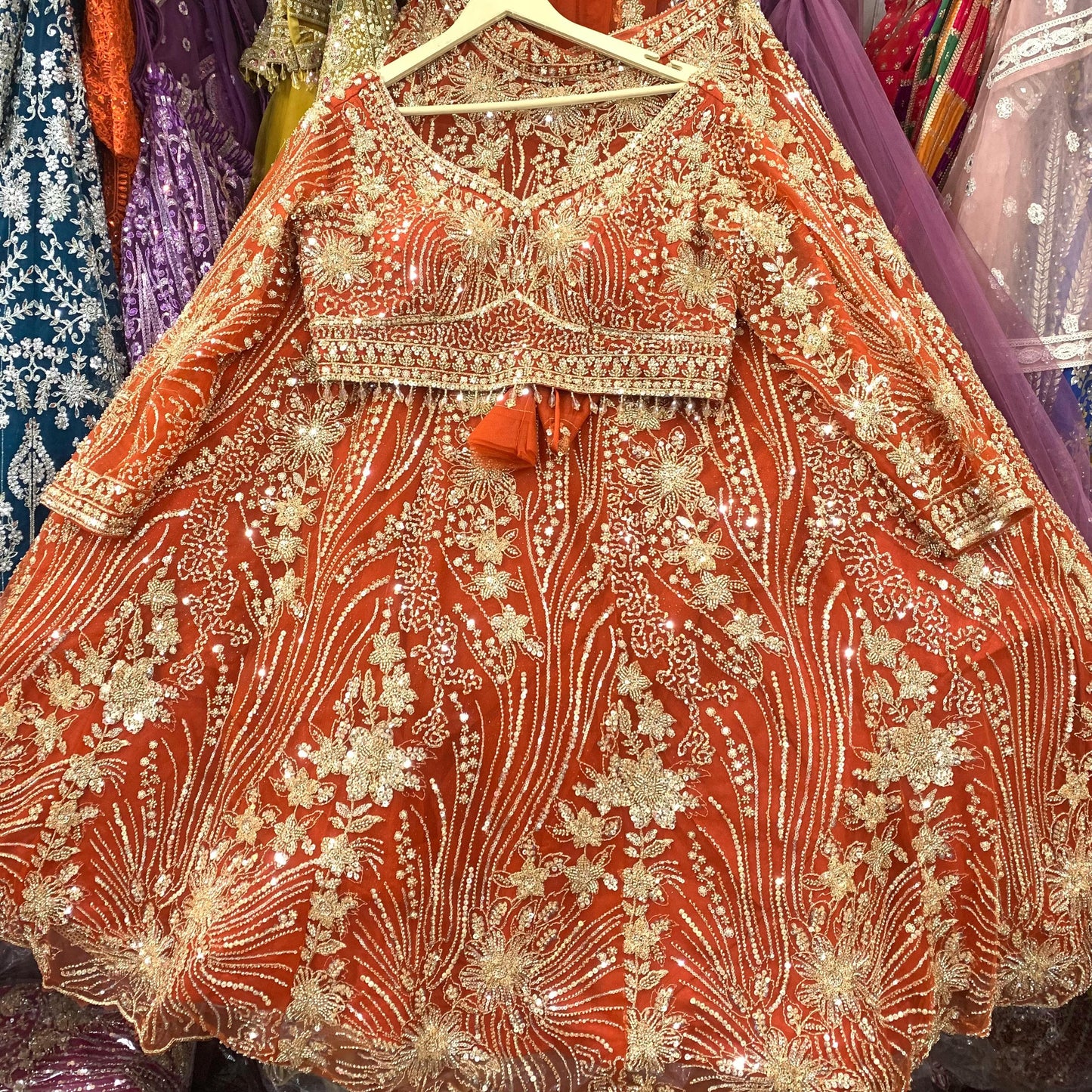 Stunning orange crop top Lehenga