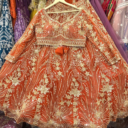 Stunning orange crop top Lehenga