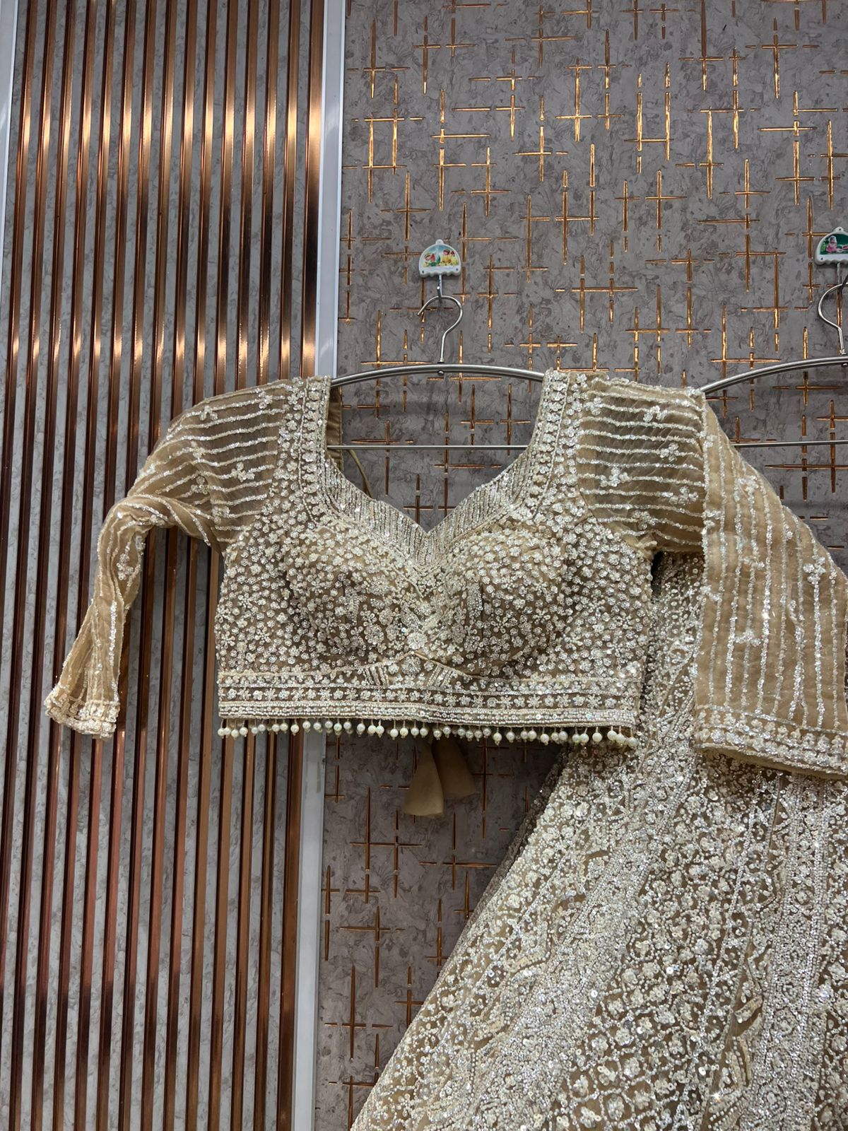 Beige Golden Crop Top Lehenga - Shopping World