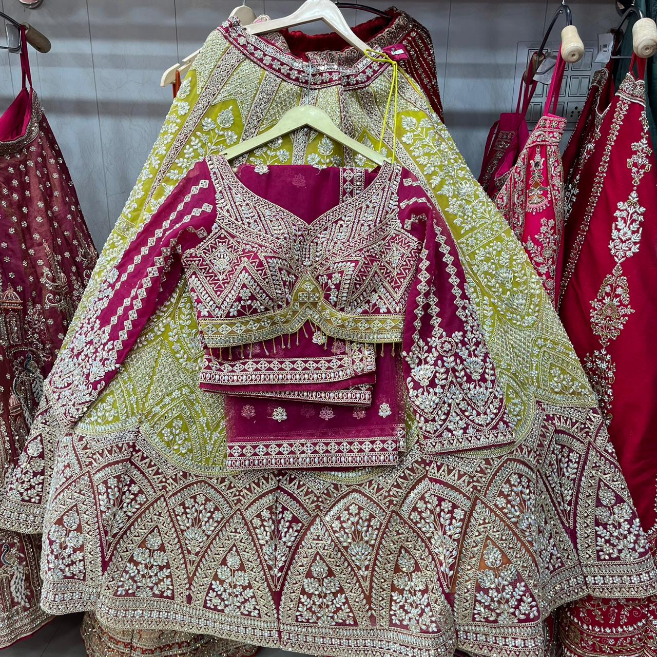 Delightful Light Cream peach Crop Top Lehenga